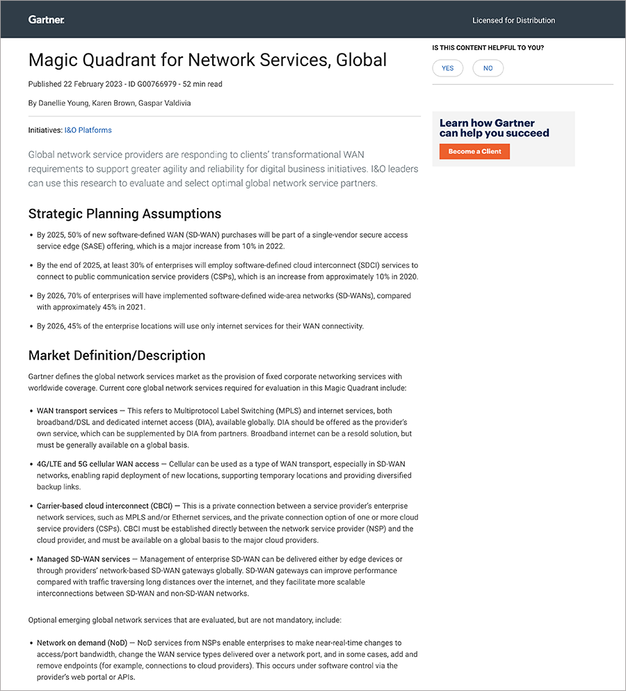Magic Quadrant for Network Services, Global