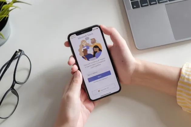 Microsoft Teams login screen on a phone
